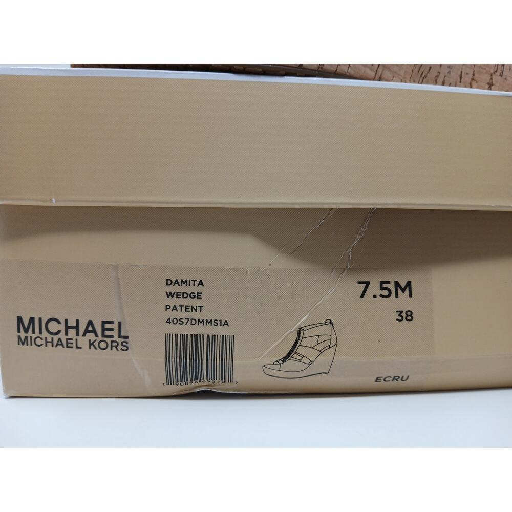 Michael Kors Damita Iconic Gold Zipper Nude Cork Wedges Women’s US Size 7.5M - Picture 14 of 16